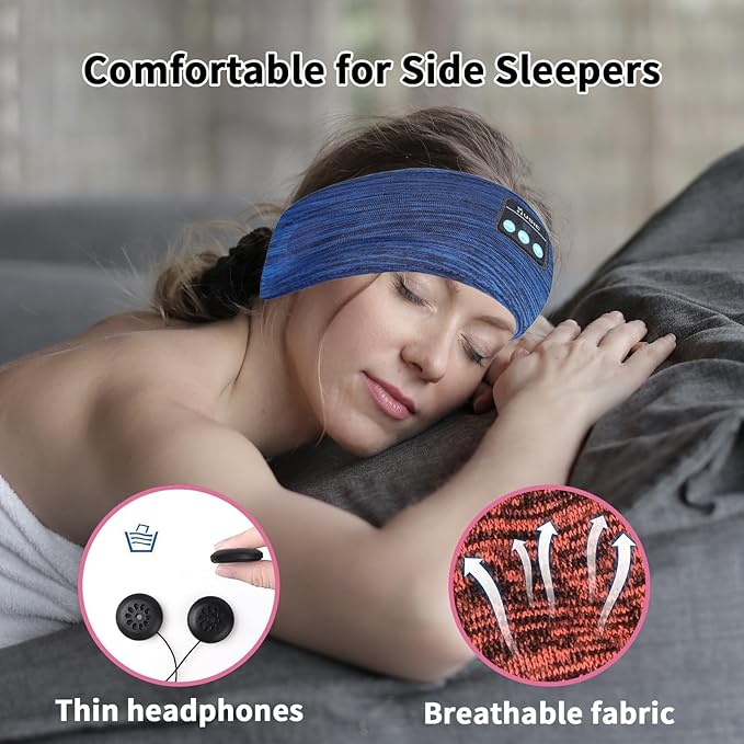 Bluetooth Headphones, Sleep Headphones Headband Wireless for Sleeping Side Sleepers - Adjustable Sleep Headphone, and Bluetooth Headbands for Women Men (Blue)