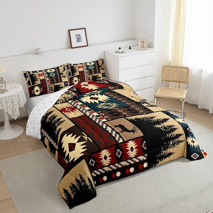 Feelyou Boho Comforter Set Full Size Rustic Comforter for Boys Girls Teens Cabin Bedding Set Vinatge Duvet Set Room Decor Brown Quilt Set