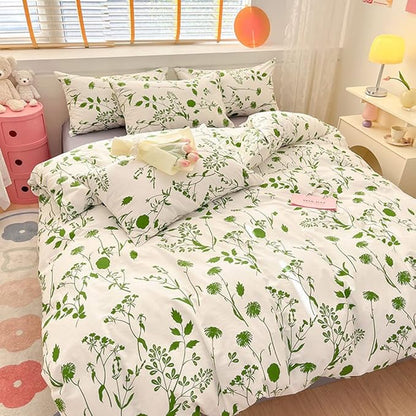 CLOTHKNOW White Green Comforter Set Queen Green Floral Bedding Comforter Sets Green Flowers Bedding Queen Sets Green Boho Bed Comforter White Comforters 3Pcs Green White Comforter Sets Queen