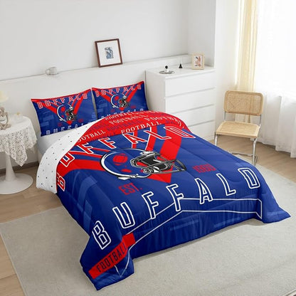 Feelyou Football Bedding Set Boys Girls Twin Size Women Men Rugby Sports Comforter Football City Duvet Quilt Red Blue Room Decor