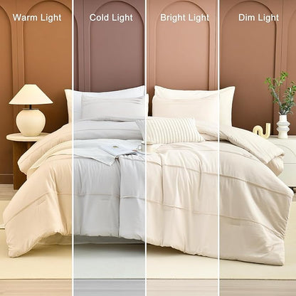 Masaca Oversized King Comforter 128"x120",Solid Color Pinch Pleated Extra Large King Comforter Set,3 Pieces Soft Textured Wheat Bedding Comforter Set Ultra Soft