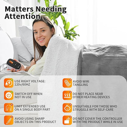 Heated Electric Blanket - Soft Flannel Electric Throw Heating Blanket with 6 Heat Settings Full Size 77" × 84" Gray - Velvet & Sherpa
