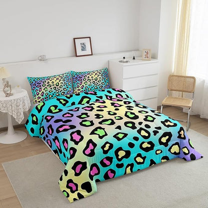 Feelyou Leapord Comforter Set King Size Leopard Print Comforter for Boys Girls Teens Cheetah Print Bedding Set Morden Duvet Set Room Decor Pale Blue Quilt Set