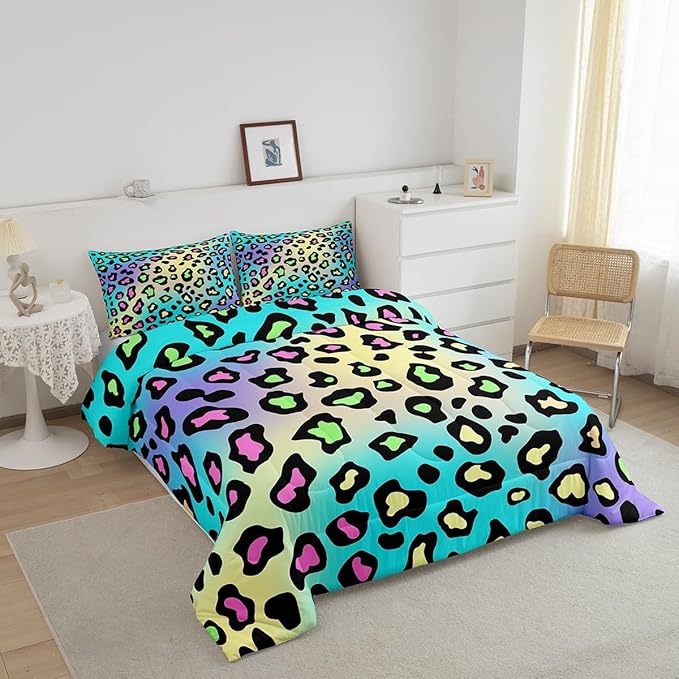 Feelyou Leapord Comforter Set Toddle Size Leopard Print Comforter for Boys Girls Teens Cheetah Print Bedding Set Morden Duvet Set Room Decor Pale Blue Quilt Set