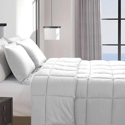Elegant Comfort 3-Piece Box Stitched Down Alternative Comforter with Shams - Ultra Soft for All Season Duvet Insert with Corner Tabs, Plush Cozy 3PC Comforter Set, Twin, White