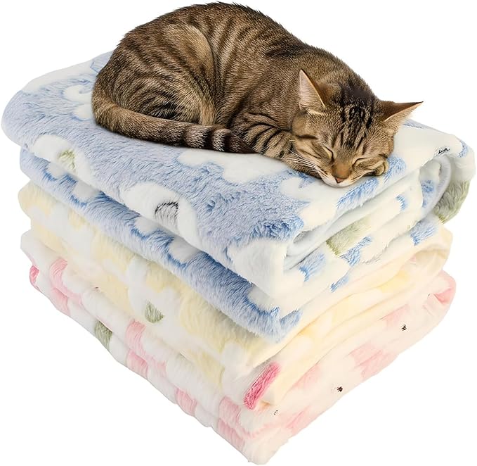 Three Piece Pet Blanket Set for Dogs Cats Soft Comfy Puppy and Kittens Bed Blanket Fluffy Fleece Pets Throw with Cute Patterns (Small 24x16 inch, Cute Animals)