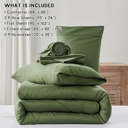 Anluoer Queen Comforter Set 7 Pieces, Green Bed in a Bag Queen Size, Lightweight Bedding Set with 1 Comforter, 2 Pillowcases, 2 Pillow Shams, 1 Flat Sheet, 1 Fitted Sheet
