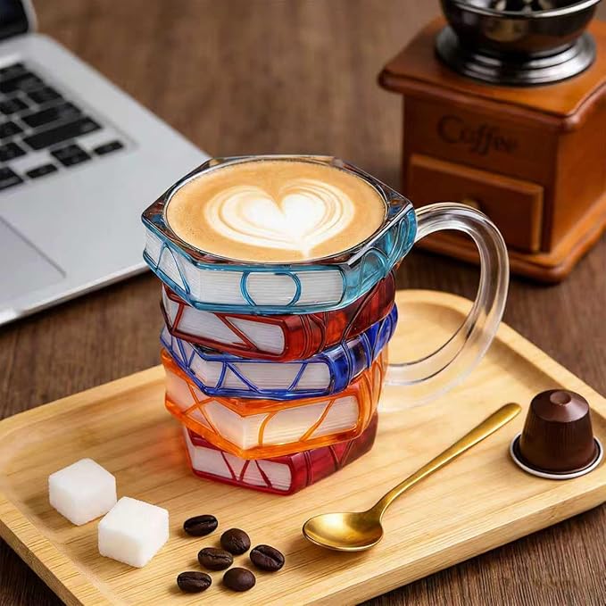 VNROSE Painted Book Mug - Novelty Coffee Mugs，Personalized Gift for Book Lovers, Valentine's Day Gifts for Book Lovers,Unbreakable Library Art Cup,Book Club Gifts(10oz)