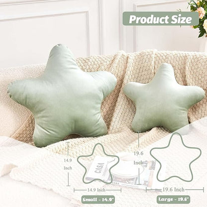 Sage Green Star Throw Pillow, Soft Velvet, PP Cotton Fill, 19.6" Star Shaped Decorative Throw Pillow for Bedroom, Living Room