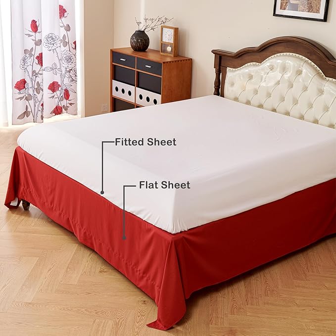 EVENHUG King Size Comforter Set 7 Pieces Red Rose Floral Bedding Sets for All Season Bed in a Bag with Flowers Comforter and Flat Sheet, Fitted Sheet, Pillowcases (104"x90")