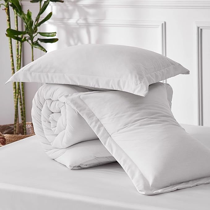 Bedsure Super King Comforter Set - Grayish White Soft Bedding for All Seasons, Cationic Dyed Bed Set, 3 Pieces, 1 Super King Size Comforter (120"x120") and 2 Pillow Shams (20"x36"+2")