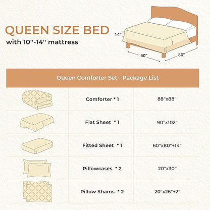 Sasttie Queen Comforter Set, 7-Piece Bed in a Bag, Pintuck Bedding Sets for All Season, Includes Comforter, Flat Sheet, Fitted Sheet, Pillowcases and Pillowshams, Slate Blue