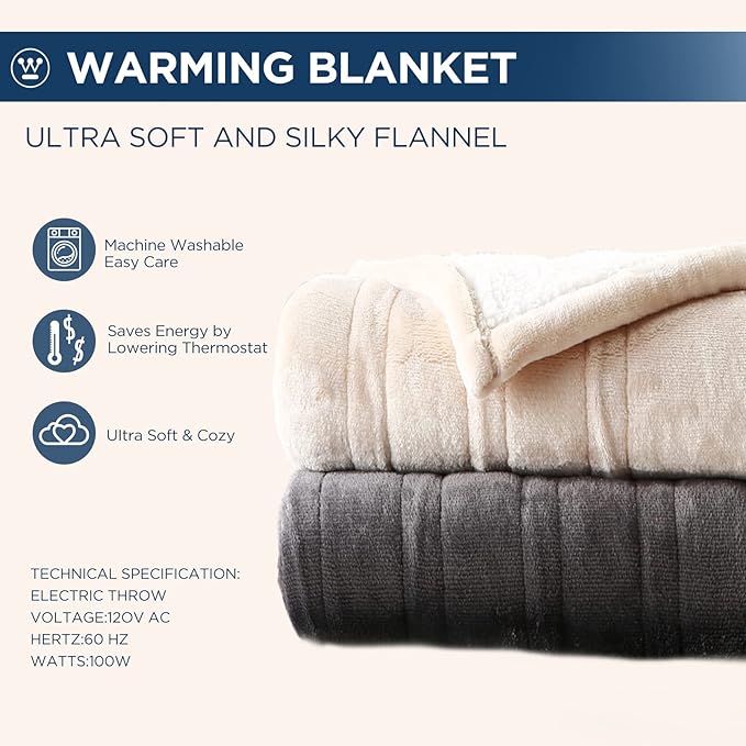 Westinghouse Electric Blanket Full, Heated Blanket Full Size with 10 Heating Levels and 1 to 12 Hours Heating Time Settings, Flannel to Sherpa Reversible, Machine Washable (80" x 84", Beige)