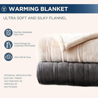Westinghouse Electric Blanket Full, Heated Blanket Full Size with 10 Heating Levels and 1 to 12 Hours Heating Time Settings, Flannel to Sherpa Reversible, Machine Washable (80" x 84", Beige)