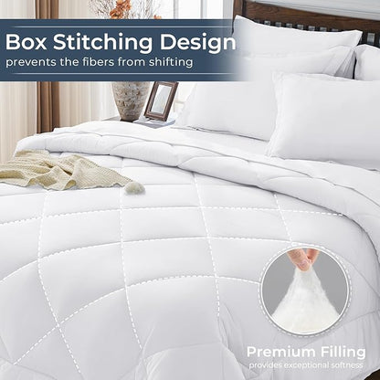 HEVUMYI Full Comforter Set - 7-Piece All Season Bed in a Bag Full, Ultra Soft Bedding Set with Comforter, Flat Sheet, Fitted Sheet, Pillowcases, Pillow Shams, White