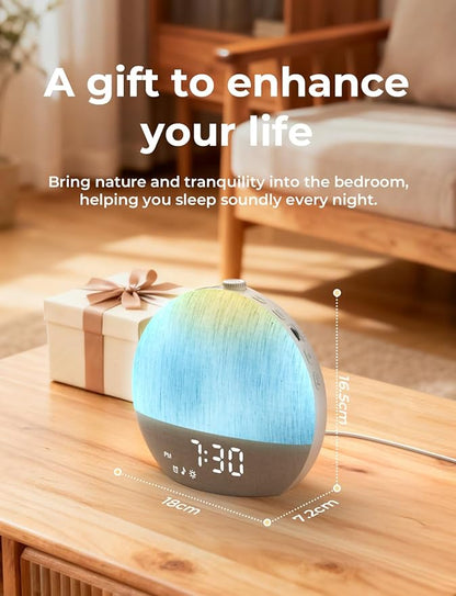 LIORQUE Sunrise Alarm Clock, Digital Alarm Clocks Bedside, 30 Sleep Sounds, Sleep Timer, Adjustable Volume & Brightness,Screen Free Design, Bluetooth, Wake up Light with White Noise for Heavy Sleepers