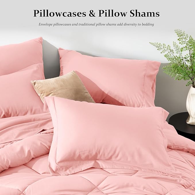 Newspin Twin Comforter Set Pink - Bed in a Bag Twin Size 6 Pieces, All Season Bed Set, Fluffy Comforter Set with Sheets, Sheet Set Quilt Blanket, Pillowcases & Shams & Bed Skirt