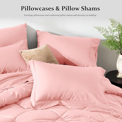 Newspin Twin Comforter Set Pink - Bed in a Bag Twin Size 6 Pieces, All Season Bed Set, Fluffy Comforter Set with Sheets, Sheet Set Quilt Blanket, Pillowcases & Shams & Bed Skirt