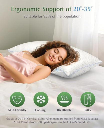 DIORIS Pillows Queen Size Set of 2 - Luxury Hotel Collection Cooling Bed Pillows for Sleeping, Breathable Medium Firm Down Alternative Microfiber Filled Pillows for Back, Stomach Sleepers