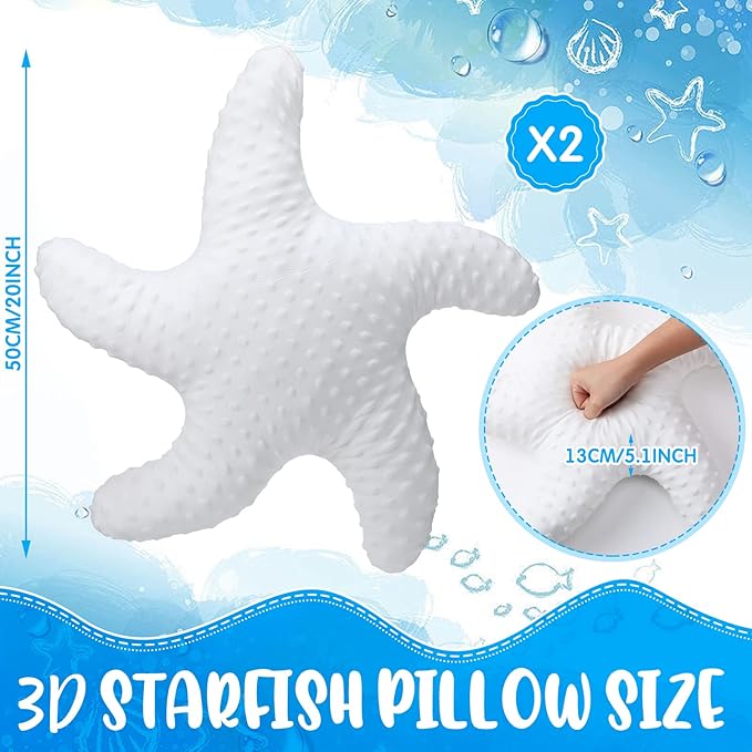 Fumete Starfish Pillow Beach Starfish Shaped Throw Pillows 20'' Stuffed Animal Cute Plush Coastal Decor Ocean Star Pillow Plush Cushion for Bedroom Living Room Sofa Couch(White,2 Pcs)