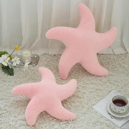 Starfish Pillow, Cute Decorative Pillows for Couch Bed, Aesthetic Room Decor Accent Pillow Plush with Soft Faux Rabbit Fur for Bedroom Living Room (Pink, 19.6 Inches)