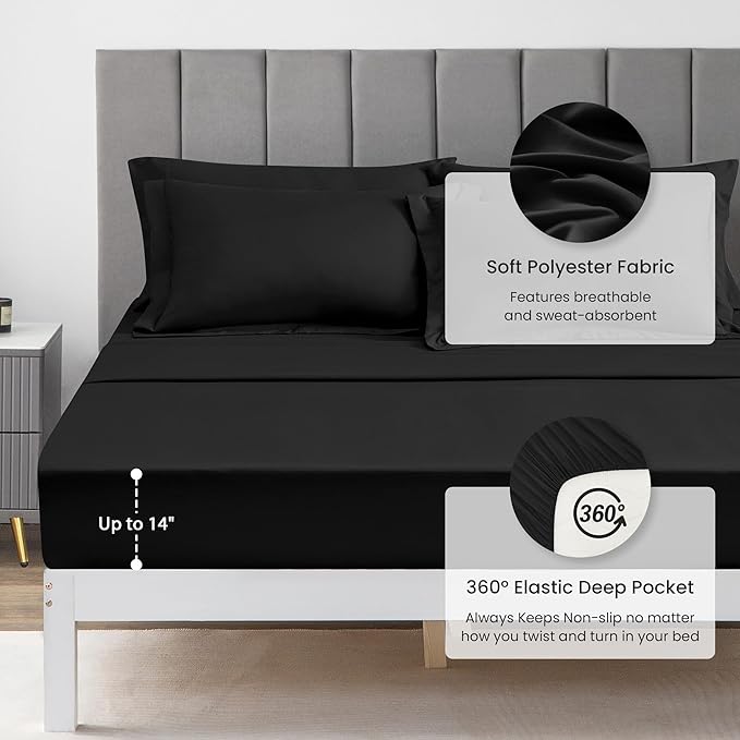 Love's cabin Twin Comforter Set Black, 5 Pieces Twin Bed in a Bag, All Season Bedding Sets with 1 Comforter, 1 Flat Sheet, 1 Fitted Sheet, 1 Pillowcase and 1 Pillow Sham