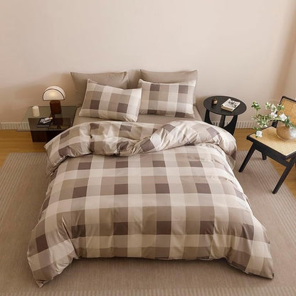 KAREVER Gingham Checkered Comforter Queen Khaki Plaid Bedding Set Boys Girls Colorful Grid Cottagecore Blanket Queen
