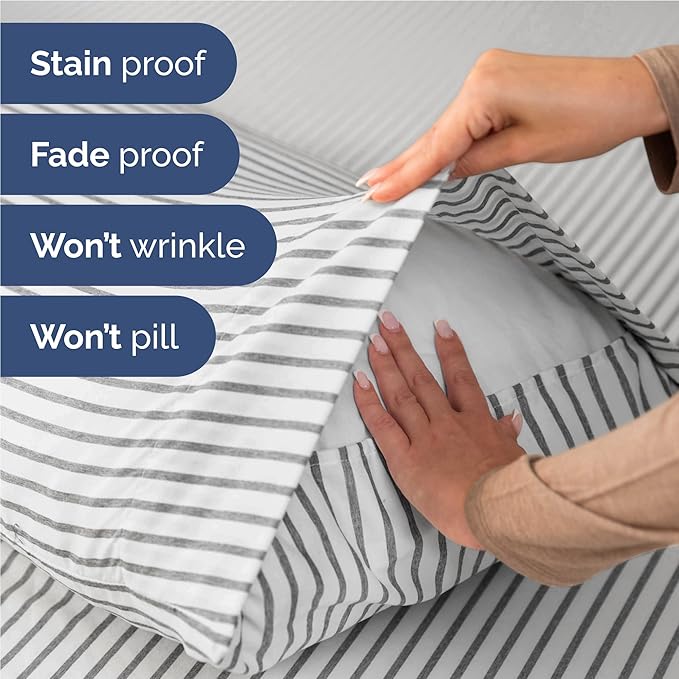 Twin XL Size 3 Piece Sheet Set - Comfy Breathable & Cooling Bed Sheets Set - Hotel Luxury Bedding for Women, Men, Kids, Teens, Boys & Girls - Deep Pockets and Wrinkle Free - Oeko-Tex - Grey Stripes 2