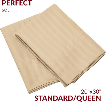 Mellanni Pillow Cases - Luxury, Extra Soft, Cooling Pillow Covers - 2 PC Iconic Collection Pillowcases - Envelope Closure (Standard/Queen 20" x 30", Striped Beige)