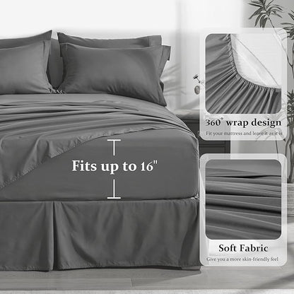 Newspin Queen Comforter Set Grey - Bed in a Bag Queen Size 8 Pieces, All Season Bed Set, Fluffy Comforter Set with Sheets, Sheet Set Quilt Blanket, Pillowcases & Shams & Bed Skirt