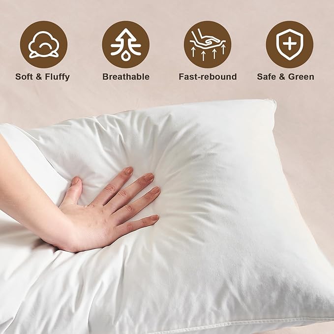 BHZ Goose Down Feather Pillows Queen Size Set of 2, Hotel Collection Bed Pillows for Sleeping Medium Firm Soft Support Pillow for Side and Back Sleepers