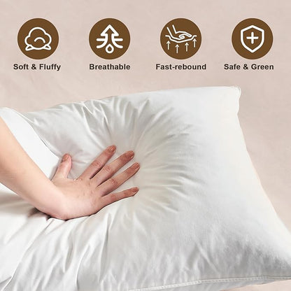 BHZ Goose Down Feather Pillows Queen Size Set of 2, Hotel Collection Bed Pillows for Sleeping Medium Firm Soft Support Pillow for Side and Back Sleepers