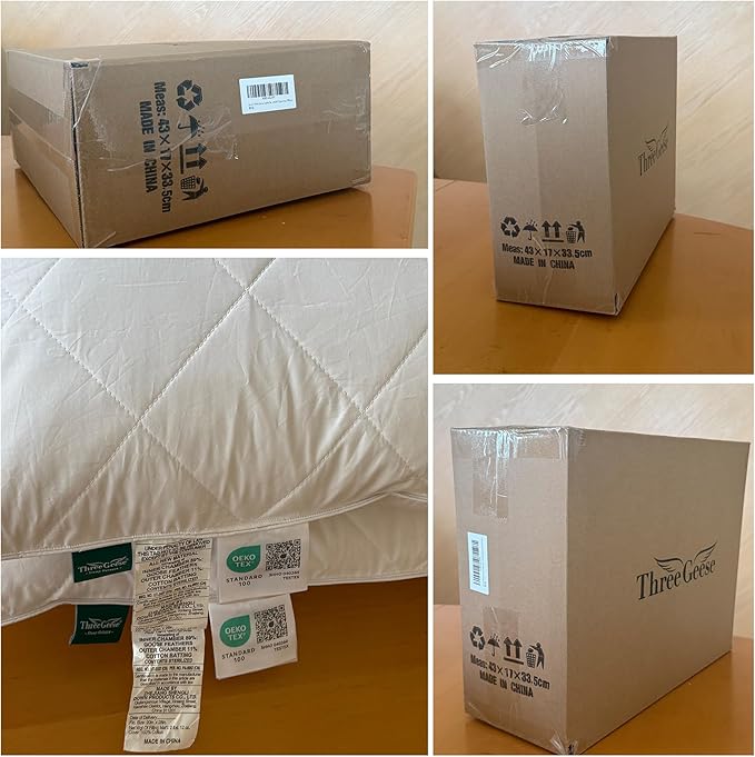 Three Geese White Goose Feather & Cotton Pillows Queen/Standard Size Set of 2 - Soft 600 Thread Count 100% Cotton, Medium Firm, Soft Support, White Solid