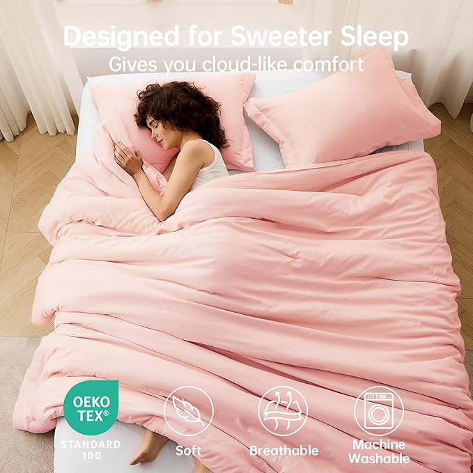 MUXHOMO Full Comforter Sets, All Season Ultra Soft Down Alternative Bedding - 3 Piece Lightweight Bed Set Includes 1 Comforter (82"x86") and 2 Pillow Shams (20"x26"), Blush
