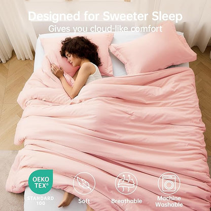 MUXHOMO Full Comforter Sets, All Season Ultra Soft Down Alternative Bedding - 3 Piece Lightweight Bed Set Includes 1 Comforter (82"x86") and 2 Pillow Shams (20"x26"), Blush