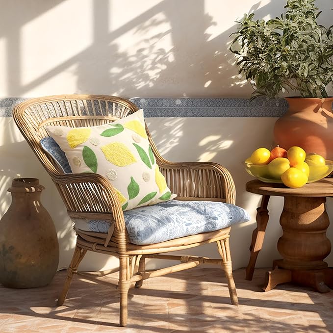 2 Pcs Lemon Embroidered Pillow Covers 18 x 18 Inch Summer Fruit Jacquard Decorative Pillow Covers, Green Leaf and Lemon Farmhouse Soft Plush Pillowcase for Sofa Bed