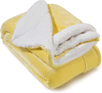 Genteele Sherpa Throw Blanket Super Soft Reversible Ultra Luxurious Plush Blanket, 60 x 70 inches, Yellow/White