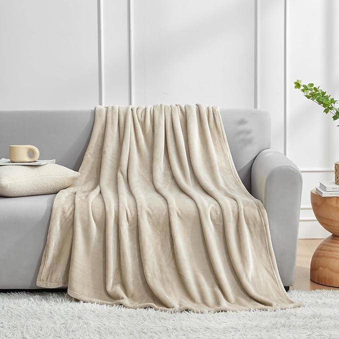 Hansleep Fleece King Size Blanket for Bed Taupe, Super Soft Flannel Fuzzy King Plush Cozy Blanket for All Seasons, Taupe, King 90x108 Inches