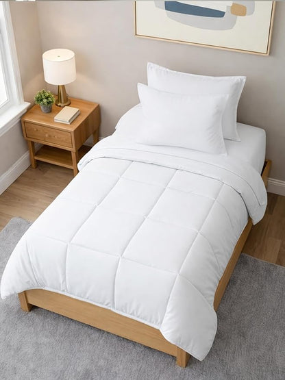 Twin Comforter Set - 5 Piece Bed in a Bag Twin Size Bed Set - Down Alternative Comforter, Flat Sheet, Fitted Sheet, Pillowcase & Sham for All Seasons - Ultra Soft, Cozy, Comfy and Breathable - White
