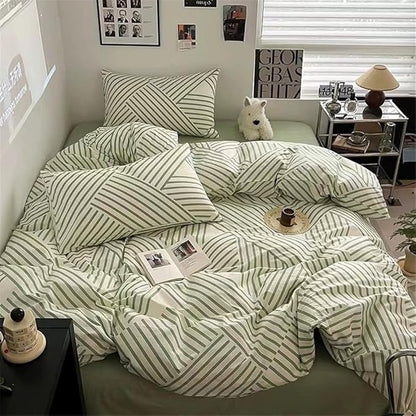VM VOUGEMARKET Striped Comforter Set Full,Instagram Style Geometric Quilt with 2 Pillowcases Modern Fashion Comforter Set for Teens-Green White Stripes