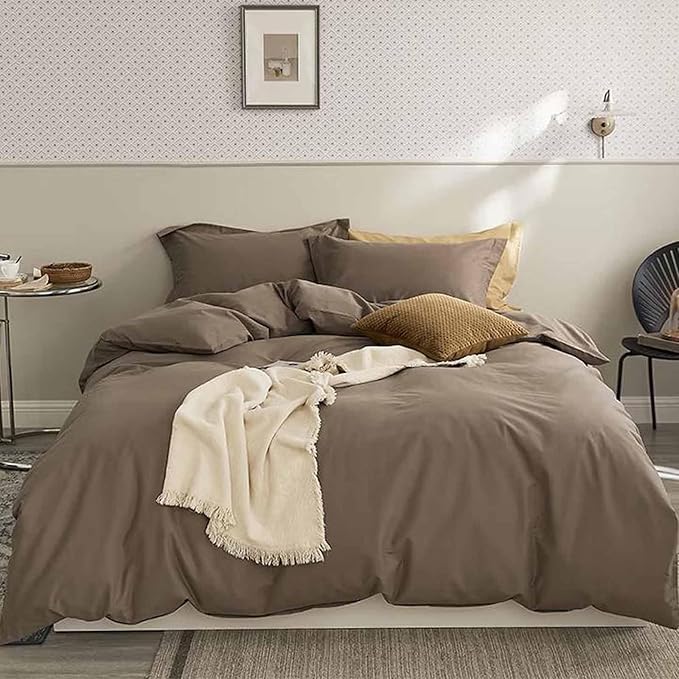 Nanko King Size Comforter Set Brown, All Season Soft Down Alternative Duvet Insert, Microfiber Filling Bed Sets, Modern Farmhouse Bedding Sets in a Bag for Women Men 104 x 90 inch 3 PCS Dark Coffee
