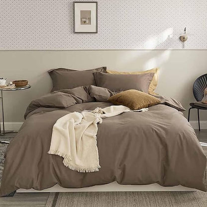Nanko Queen Size Comforter Set Brown, All Season Soft Down Alternative Duvet Insert, Microfiber Filling Bed Sets, Modern Farmhouse Bedding Sets in a Bag for Women Men 90 x 90 inch 3 PCS Dark Coffee