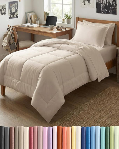 Twin Comforter Set - 5 Piece Bed in a Bag Twin Size Bed Set - Down Alternative Comforter, Flat Sheet, Fitted Sheet, Pillowcase & Sham for All Seasons - Ultra Soft, Cozy, Comfy and Breathable - Wheat