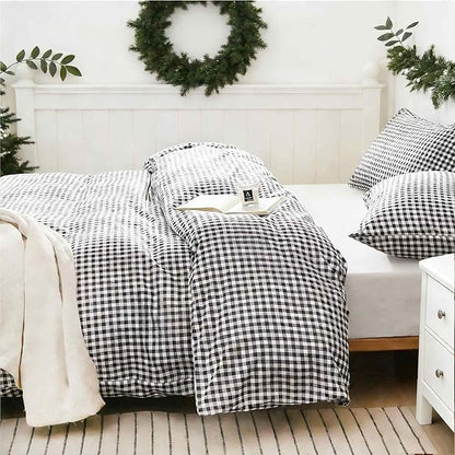 ETDIFFE Black Gingham Comforter Set Queen Size, 3 Piece Boho Grid Bedding Set - Soft and Lightweight Buffalo Checkered Plaid Microfiber Down Alternative Bed Comforter (90x90)