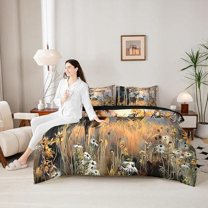 Erosebridal 7 Pcs Cute Deer Comforter Set for Kids Boys Girls Full Size - Woodland Hunting Deer Bedding Set with Sheets Woodland Wild Animal Bed in A Bag Farmhouse Rustic Cabin Lodge Duvet Insert