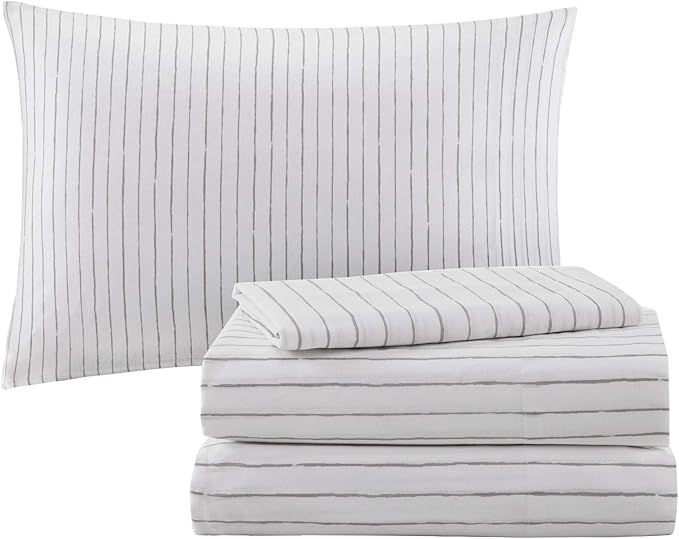 Madison Park Essentials Cozy Bed In A Bag Comforter with Complete Cotton Sheet Set - Trendy Floral Design All Season Cover, Decorative Pillow, Full(78"x86"), White/Charcoal 9 Piece
