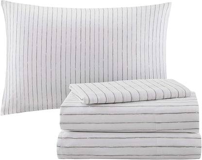 Madison Park Essentials Cozy Bed In A Bag Comforter with Complete Cotton Sheet Set - Trendy Floral Design All Season Cover, Decorative Pillow, Full(78"x86"), White/Charcoal 9 Piece