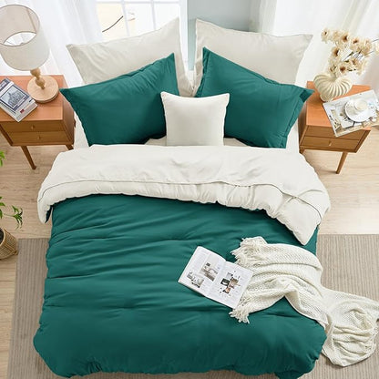 MUXHOMO 7 Pieces Full Comforter Set, Soft Bed in a Bag Full Size, All Season Bedding Set with Comforter, Flat Sheet, Fitted Sheet, Pillowcases & Shams, Peacock Blue & Ivory