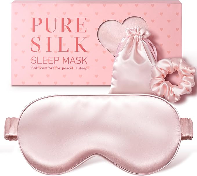 LitBear 100% Pure Silk Sleep Mask, 22 Momme 6A Mulberry Silk Fabric and Filling, Total Light Blocking Eye Mask Sleeping for Women, Men, Side Sleepers, Includes Travel Pouch and Scrunchie