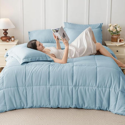 JOLLYVOGUE Twin Comforter Set, Ultra-Soft Bed in a Bag Twin Size 5 Pieces, Oeko-TEX Certified Bedding Set with Down Alternative Comforter, Sheets, Pillowcases & Shams, Lack Blue